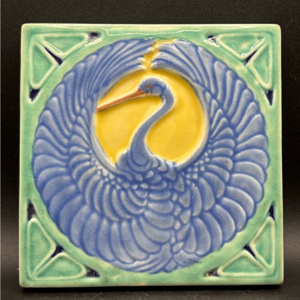 Rookwood Pottery Vintage Multicolor Glazed Crane Footed Tile Trivet XXII 2047